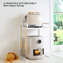 Air Fryer Shelf, Kitchen Countertop Organizer, 2 Layers Carbon Steel Material, Thick And Strong Load-Bearing Capacity, Easy To Clean, Movable, Suitable For Storing Rice Cooker, Electric Kettle, Toaster, Kitchen Storage Rack, White And Grey Colors Available - 1 Pack - View 4