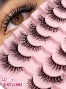 7对Asiteo自然逼真仿貂毛假睫毛，交叉蓬松卷翘，可重复使用，适合日常佩戴，条状假睫毛 - 眼尾拉長款 - 查看 1