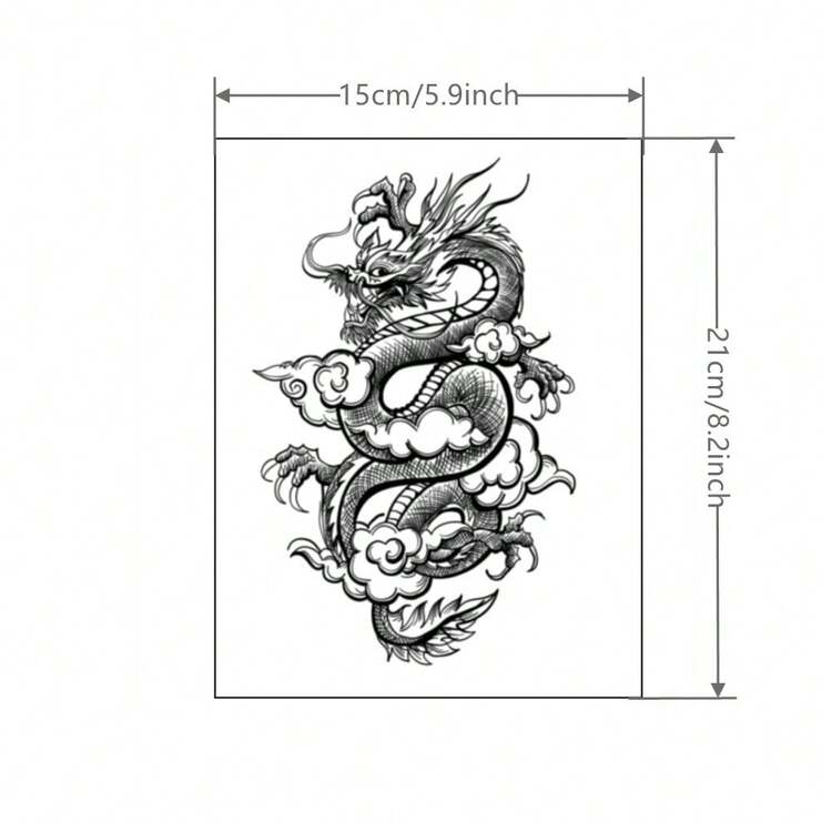 Easy To Clean Dragon Tattoo Sticks Back Temporary Tattoo Cool Fake Tattoo - Black - View 3
