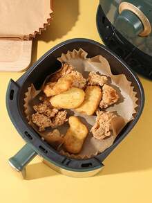 100入組熱風炸鍋食品紙，木漿蒸籠奶酪蛋糕炸鍋配件，炸鍋烘焙紙，廚房食品紙，廚房微波爐紙 - 棕色 - 查看 4