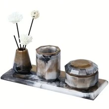 1/4 件 DIY 树脂浴室收纳模具套件 - 具有现代不对称形状的定制梳妆台配件 - 白色 - 查看 5