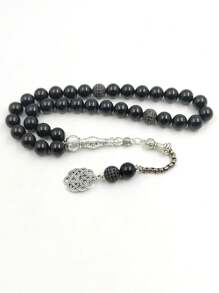 Tasbih Natural Black Agate With Zirconia Beads Bracelet   Gift Misbaha Islamic Accessorise Turkish Fashion Jewelry - 10mm X 33 Beads - View 1