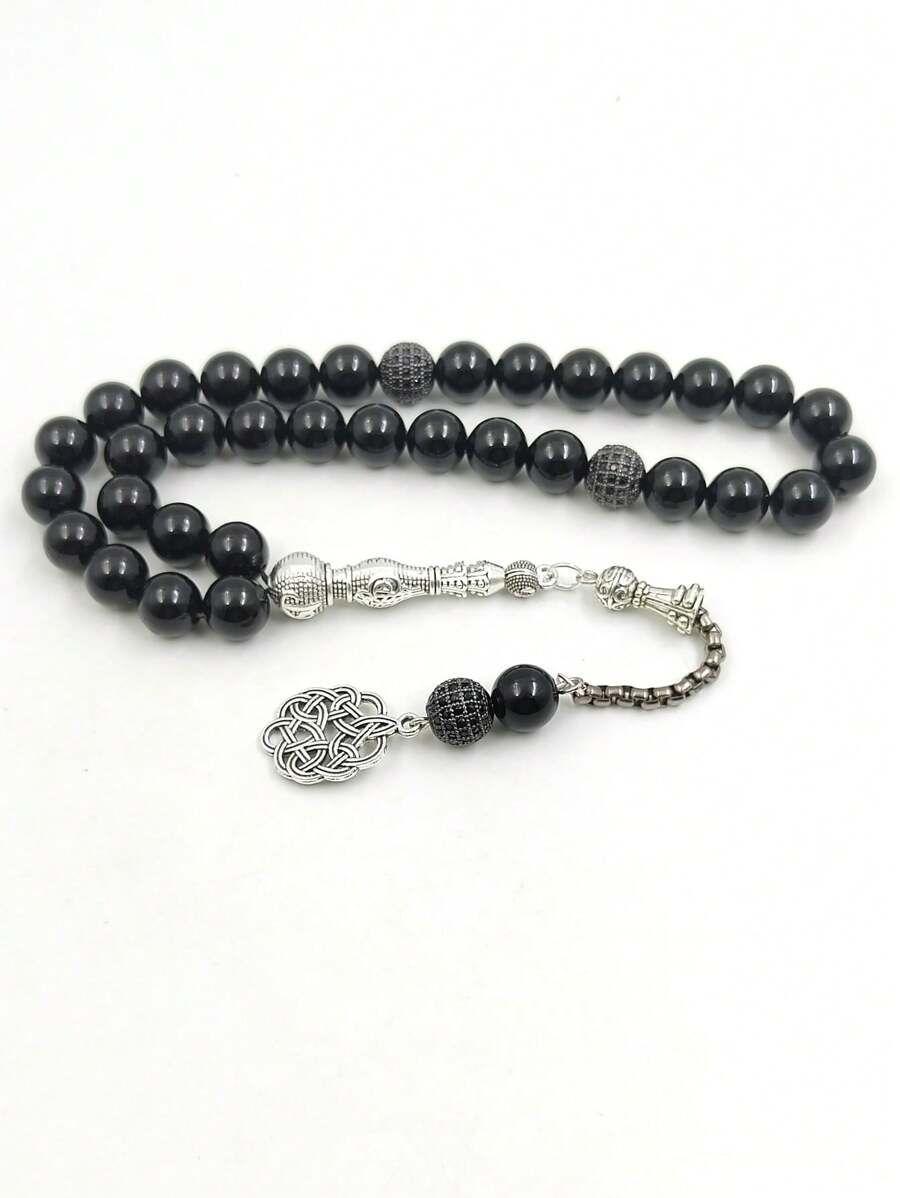 Tasbih Natural Black Agate With Zirconia Beads Bracelet   Gift Misbaha Islamic Accessorise Turkish Fashion Jewelry - 10mm X 33 Beads - View 1