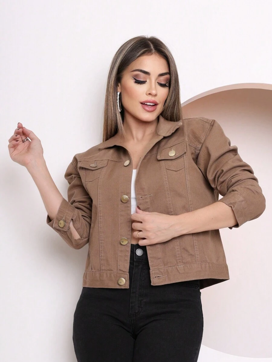Women Denim Tops - Khaki - View 1