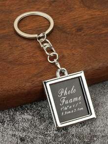 Creative Heart-Shaped Keychain With Picture Frame For Couples, Square Personalized Photo Keyring, Memorial Gift - Black and White - View 8