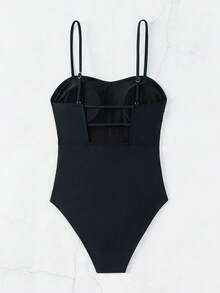Women's Sexy Cross-Front V-Neck Swimsuit Fashionable High-Waisted Body-Shaping One-Piece Swimwear - Black - View 4