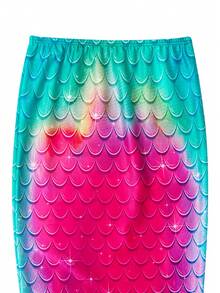 少女美人魚尾泳裝表演服 - 玫紅色 - 查看 3