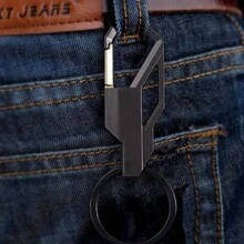 1 PC, Móc Khóa Kim Loại Đơn Giản Thời Trang Vòng Chìa Khóa Dành Cho Nam, Phụ Kiện Cắm Trại Đi Bộ Đường Dài - màu đen - Xem 2