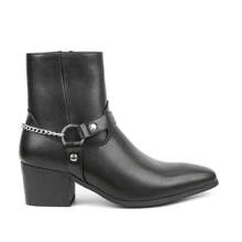 Fashion Men High Heel Pointed Toe Chain Design Chelsea Boots - Black - View 6
