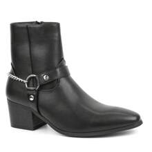 Fashion Men High Heel Pointed Toe Chain Design Chelsea Boots - Black - View 5