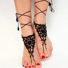 1雙女士黑色針織足饰沙灘婚禮及新娘婚禮 - 黑色 - 查看 2