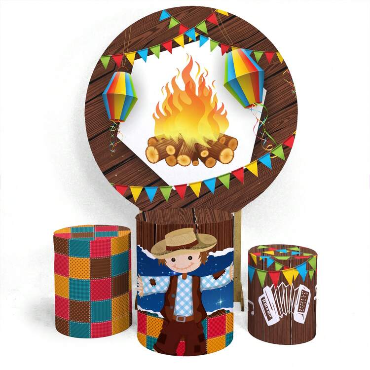 Capa Painel Fogueira  + Trio Capa Cilindro Festa Junina -1,50 - Branco - Visão 1