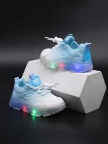 時尚透氣網面跑鞋，帶LED燈，適合男女孩子，休閑、防震、全季節防滑戶外跑步和步行鞋 - 藍色 - 查看 5