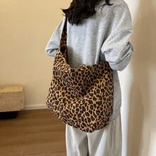 新款时尚豹纹手提包，大容量单肩包和斜挎包，女士休闲手提包，适合工作、通勤和购物，女士帆布手提包，潮流豹纹包 - 棕色 - 查看 8