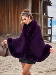 1pc Acrylic Knitted Fabric Faux Mink Collar Plain Color Cape Shawl, Elegant Vintage Style Suitable For Qipao And Evening Dress, Short Knitted Cardigan Jacket For Autumn/Winter - Multicolor - View 3