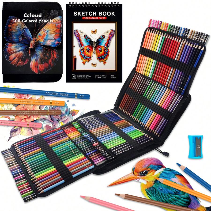 200色彩鉛筆套裝，內含彩色繪本、削筆器，精選上色鉛筆，可進行層次疊加，混色，油性彩色鉛筆 - 200色油性彩鉛 - 查看 1