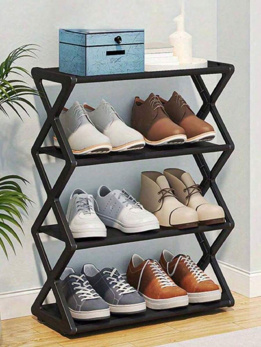 Zapatero X Creativo, Zapatero Sencillo,4 Niveles DIY Multi-Funcional Estante De Almacenamiento, Estante Independiente Para Zapatos, Plantas, Libros, Artes, Adornos, Estante De Almacenamiento Plegable - Negro - Ver 1