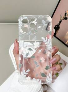 Soporte para tarjeta Apple, 1 pieza, funda minimalista de TPU con protección en las cuatro esquinas, con estampado de flores coloridas y compatible con iPhone, Redmi, Galaxy, Pixel