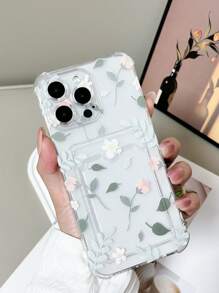 Soporte para tarjeta Apple, 1 pieza, funda minimalista de TPU con protección en las cuatro esquinas, con estampado de flores coloridas y compatible con iPhone, Redmi, Galaxy, Pixel