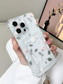 Soporte para tarjeta Apple, 1 pieza, funda minimalista de TPU con protección en las cuatro esquinas, con estampado de flores coloridas y compatible con iPhone, Redmi, Galaxy, Pixel