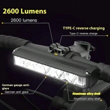 1pc High Brightness Aluminum Alloy Bicycle Light, 2600 Lumens, USB Rechargeable Flashlight Bicycle Front Light - Multicolor - View 5