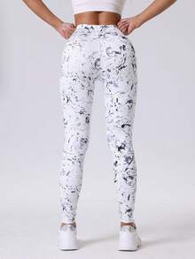 Quần tập yoga mùa hè cho nữ, Quần legging thể thao ngoài trời in sóng biển - trắng - Xem 4