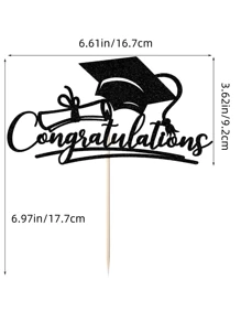 1 pieza Topper para pastel de felicitaciones a los graduados 2024 en negro y dorado con purpurina, selecciones de pastel con gorro de graduación y estrella para decoraciones de fiesta de graduación 2024 - Negro - Ver 2
