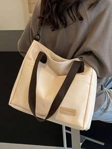 MOBAOFANG 1 Peça Bolsa Grande em Nylon com Capacidade de Ombro na cor Bege, neutra e com vários bolsos, usada como Bolsa Transversal, estilo Retro e Casual, adequada para o cotidiano, trabalho e compras. - Bege - Visão 1