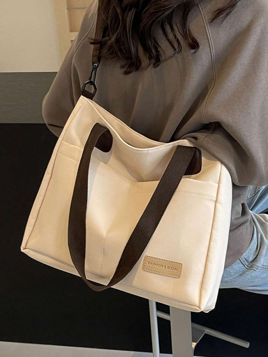 MOBAOFANG 1 Peça Bolsa Grande em Nylon com Capacidade de Ombro na cor Bege, neutra e com vários bolsos, usada como Bolsa Transversal, estilo Retro e Casual, adequada para o cotidiano, trabalho e compras. - Bege - Visão 1