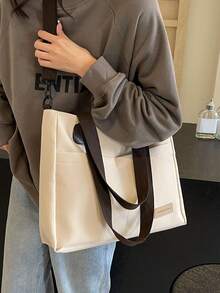 MOBAOFANG 1 Peça Bolsa Grande em Nylon com Capacidade de Ombro na cor Bege, neutra e com vários bolsos, usada como Bolsa Transversal, estilo Retro e Casual, adequada para o cotidiano, trabalho e compras. - Bege - Visão 3