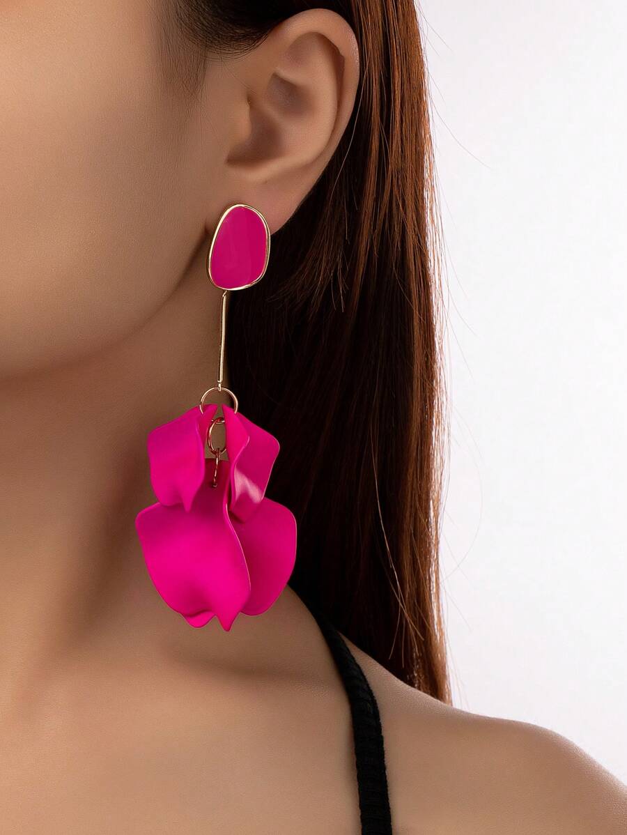 1 Pair Enamel Leaf Shaped Pendant, Suitable For Daily Wear - Hot Pink - View 1