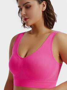 1pc Plus Size Women Breathable Mesh Hollow Wireless Bra, Comfortable Underwear