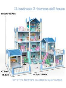 Children's Princess Castle Toy House, Building Block Doll Villa Set (Doll Style/Clothes Random), Multi-Layer Multi-Room Rich Furniture Accessories, DIY Model Construction, Collectible Villa Model