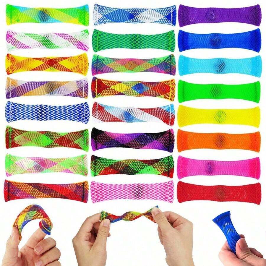 Multi-Color Stretchy Mesh Bead Squeeze Toy, Fidget Toy Stress Relief Woven Net Pipe Beads Toy, Random Color - Multicolor - View 1