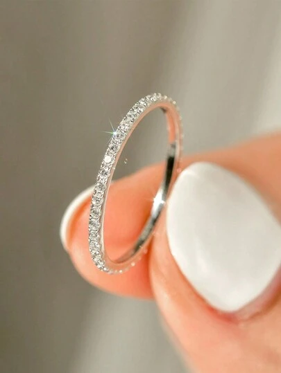 GAGAFEEL 1 Pc Of Minimalist S925 Sterling Silver Fashion Zirconia Ring Glitter Rhinestone Ring Jewelry Accessories For Women Girl Party Dating Birthday Gift Daily Wear