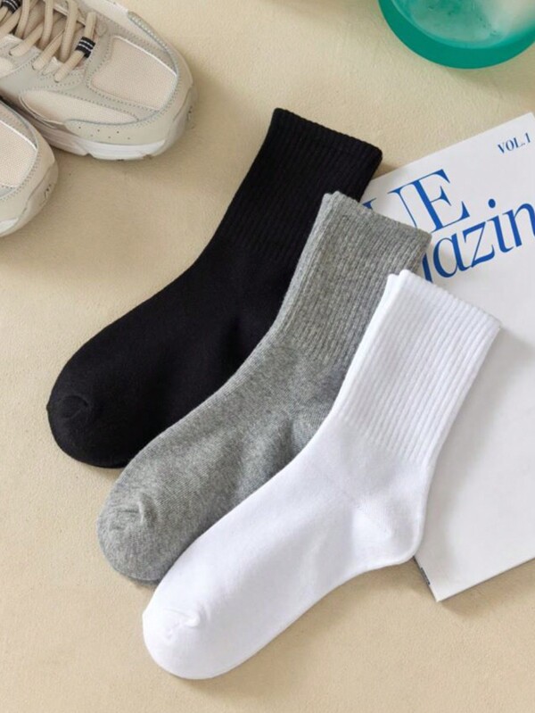 3 pares Medias altas por encima de la rodilla de mujer en color negro, blanco y gris