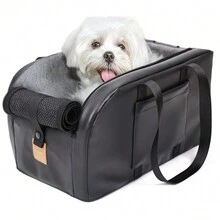 寵物手提袋汽車座位籃四季通用儲物汽車坐墊便攜式寵物手提包 底部防滑透氣網雙面墊內置安全繩，防止寵物逃脫 適用於所有車輛型號 - 黑色 - 查看 1