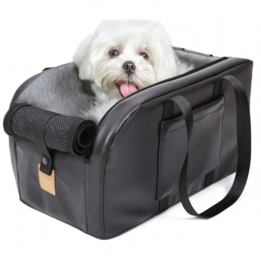 寵物手提袋汽車座位籃四季通用儲物汽車坐墊便攜式寵物手提包 底部防滑透氣網雙面墊內置安全繩，防止寵物逃脫 適用於所有車輛型號 - 黑色 - 查看 1