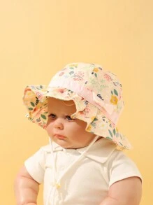 1入組女嬰花朵圖案防曬漁夫帽適用於戶外 - 彩色 - 查看 4