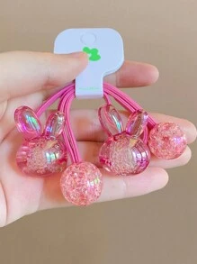 Set de 6 coleteros con bolas de conejo de colores, sujetadores de coleta simples, lazos para el cabello sin daños para niñas, para uso diario - Multicolor - Ver 3