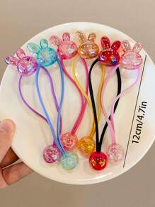 Set de 6 coleteros con bolas de conejo de colores, sujetadores de coleta simples, lazos para el cabello sin daños para niñas, para uso diario - Multicolor - Ver 6