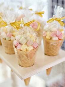 圓錐形糖果包裝袋，50/100入清晰爆米花包大量5x10英寸玻璃紙巾包帶扭結小三角形塑料錐形袋，適用於禮物贈送、個人份量、派對糖果小吃包裝 - 無色 - 查看 8