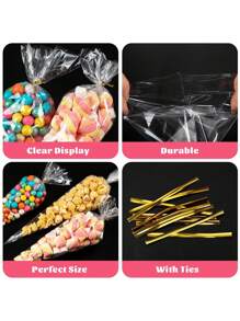 圓錐形糖果包裝袋，50/100入清晰爆米花包大量5x10英寸玻璃紙巾包帶扭結小三角形塑料錐形袋，適用於禮物贈送、個人份量、派對糖果小吃包裝 - 無色 - 查看 9
