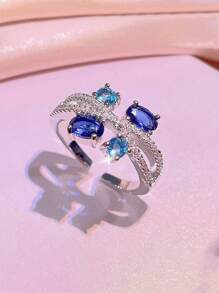 Conjunto de joyas de zafiro azul exquisito incrustado de 4 piezas, adecuado para que las mujeres lo usen en varias ocasiones, accesorios de vestido de fiesta nupcial y de boda, mejor regalo para su mejor amiga - Azul - Ver 3