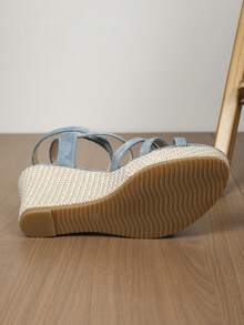 歐美暢銷款防水織繩楔型麻繩高跟鞋，圓頭優雅休閒風沙灘鞋