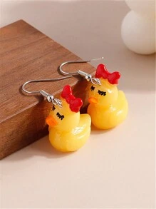 2pcs/1pair Cute Yellow Duck Wearing Sunglasses Bow Pendant Earrings For Men And Women - Little Yellow Duck - View 2