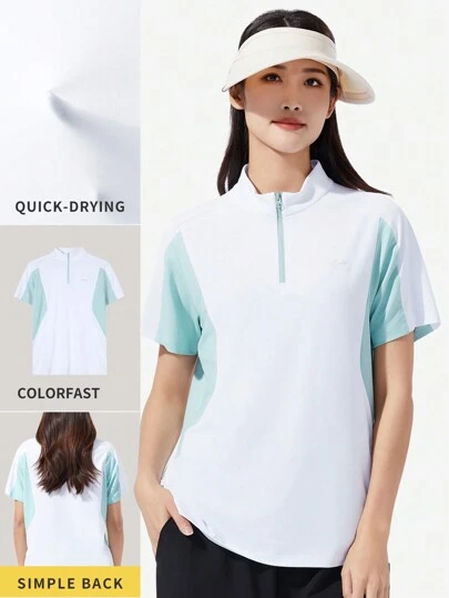 TECTOP Women T-Shirts Quick Dry Raglan Short Sleeve 1/4 ZIP Neck Athletic Workout Dry Fit Performance Sports GMY Spring And Summer