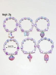6pcs/Set Girls' Cute Unicorn, Butterfly, Fruit Charm Bracelet Jewelry Set, Colorful Beaded Children's Bracelet Accessories For Holiday Party Birthday Gift, Random Color - Multicolor - View 4