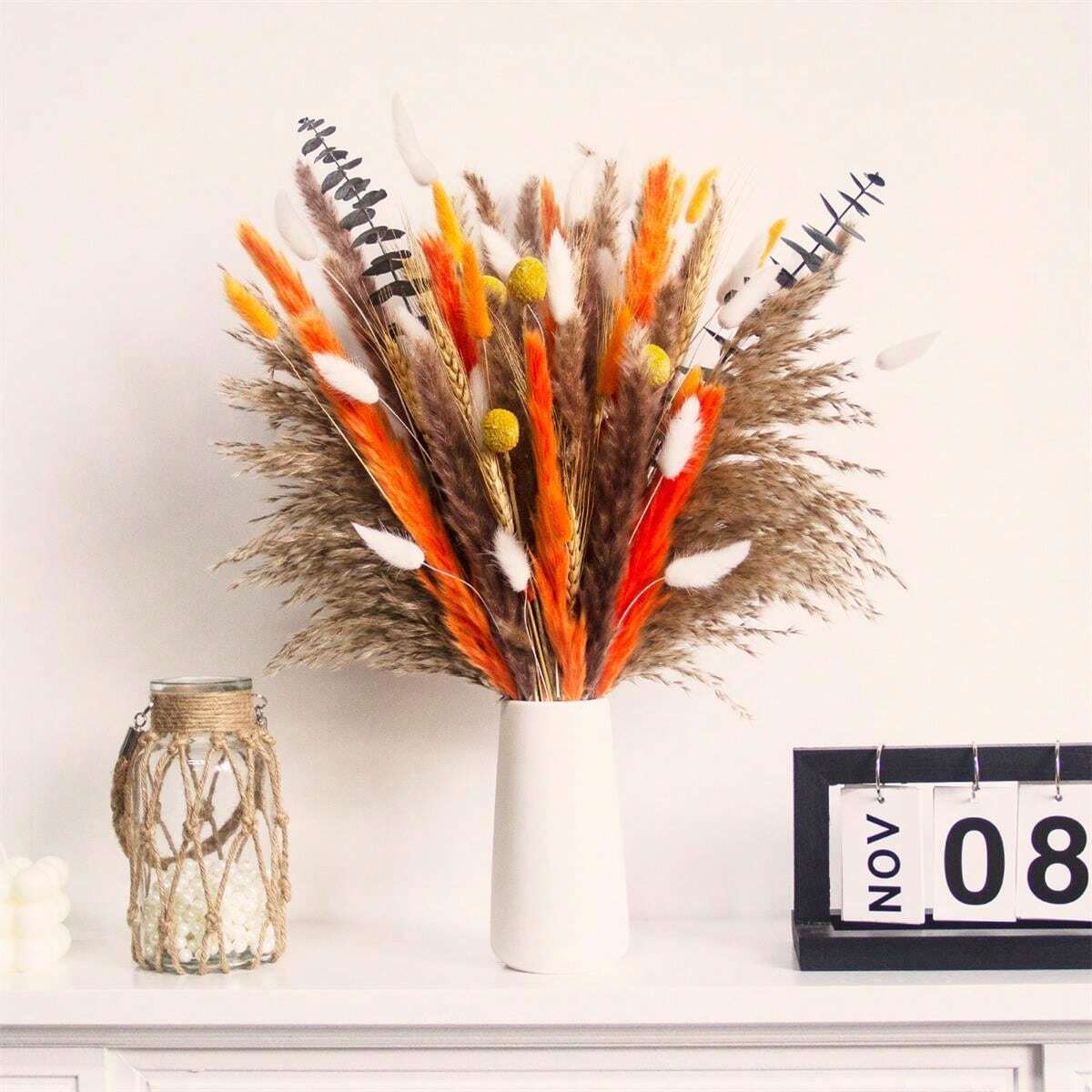 Bouquet Pampas Séchées 95 Pièces Avec Eucalyptus, Queues De Lapin, Coton - Décoration Table Intérieure Bohème