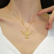 1 chiếc vòng cổ hình chim đính đá thời trang bằng thép không gỉ, cánh đính đá, trang sức vàng, dây chuyền vàng, quà tặng Ngày của Mẹ, trang sức phương Tây, quà tặng Ngày Nhà giáo, quà tặng cho nữ, trang sức đi biển, trang sức du lịch, mặt dây chuyền, quà tặng, quà sinh nhật - Vàng - Xem 7